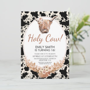 Boho Floral Highland Cow Birthday Invitation