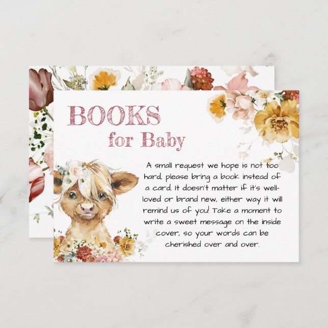 Boho Floral Highland Cow Books For Baby Enclosure Card (Front/Back)