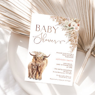 Boho Floral Highland Cow Calf Baby Shower  Invitation