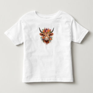 Boho Floral Highland Cow Toddler T-Shirt