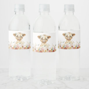 Boho Floral Highland Cow  Water Bottle Label