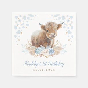 Boho Floral Highland Cowboy 1st Birthday Napkin