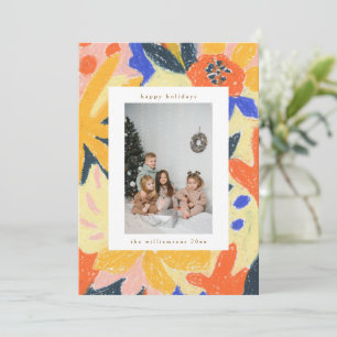 Boho Floral Holiday Photo Hand-Painted Abstract Card