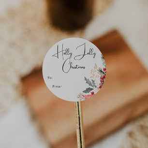 Boho Floral Holly Jolly Christmas To From Classic Classic Round Sticker
