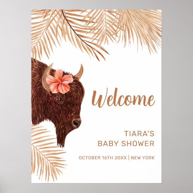 Boho Floral Holy Cow Girl Baby Shower Welcome  Poster (Front)