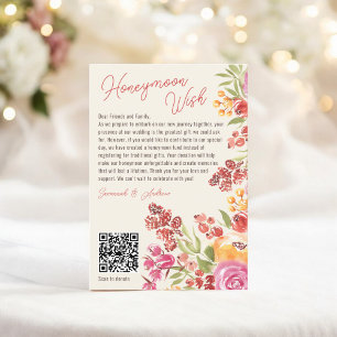 Boho Floral Honeymoon Fund QR Code Bridal Shower Enclosure Card
