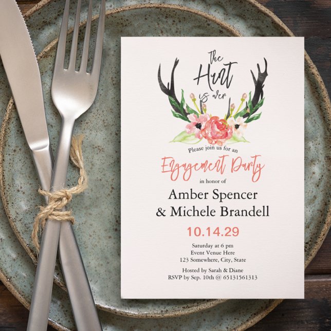 ©Boho Floral Hunt is Over Engagement Party Invitation (Creator Uploaded)