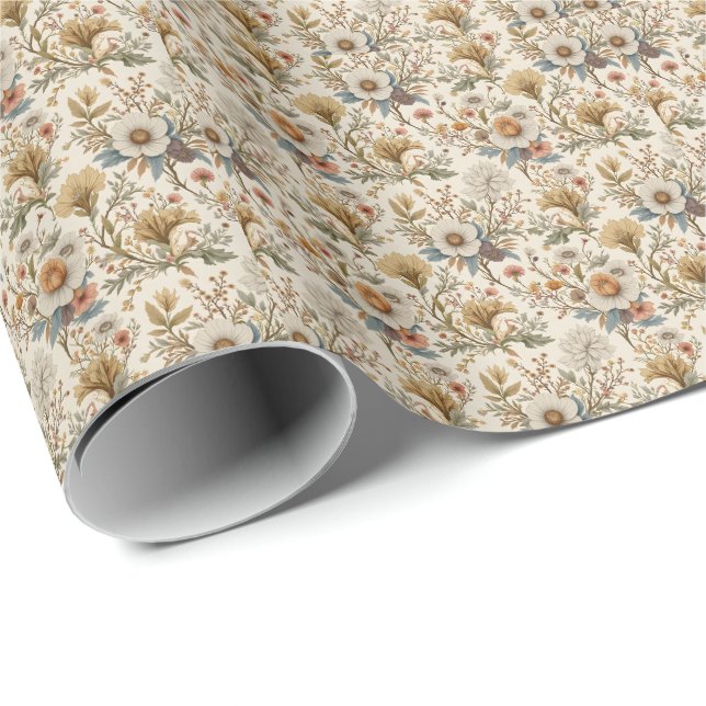 Boho Floral in Beige Wrapping Paper (Roll Corner)