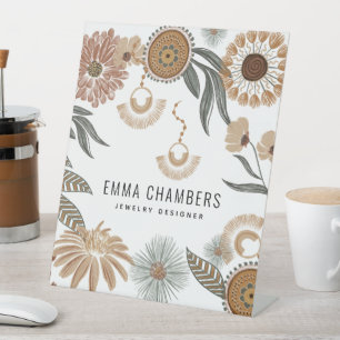 Boho Floral Jewelry Designer Pedestal Sign