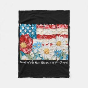 Boho Floral Land Of The Free Because Of The Brave Fleece Blanket