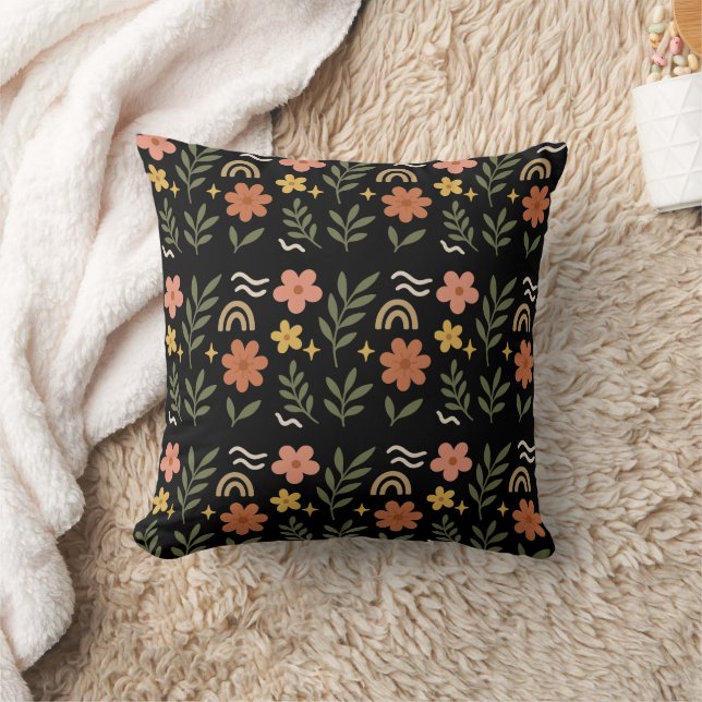 Boho Floral Leaf Pillow (Blanket)