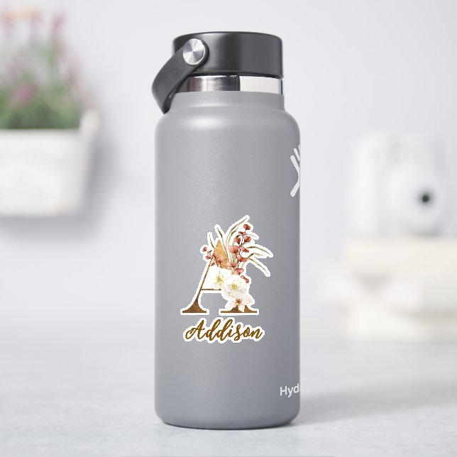Boho Floral letter A Monogram Wedding Favour (HydroFlask)