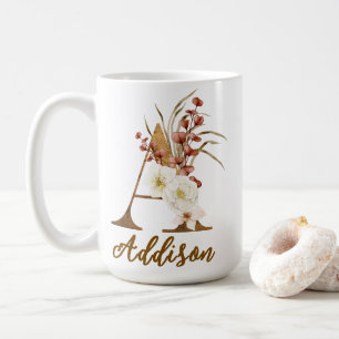 Boho Floral letter A Monogram Wedding Favour Coffee Mug
