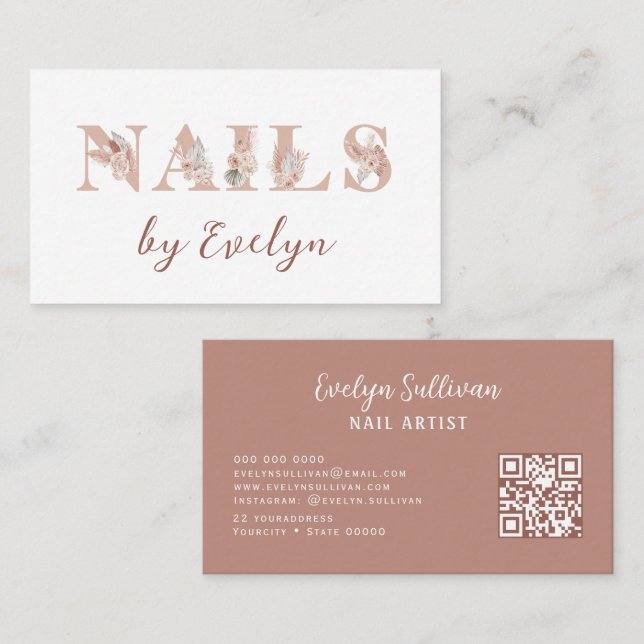 Boho Floral Letters Nails Business Card (Front/Back)