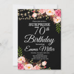 Boho Floral & Lights Surprise 70th Birthday Invitation<br><div class="desc">Boho Floral & Lights Surprise 70th Birthday Invitation. This design features pretty painted, watercolor boho floral on a rustic wood background accented with string lights. Click the customise button for more flexibility in modifying the text or moving the graphics. Contact us if you need this design applied to a specific...</div>