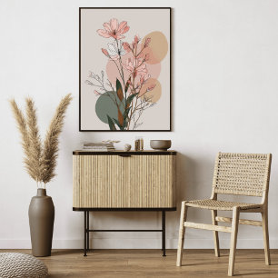 Boho Floral Line Art Neutral Botanical Abstract Canvas Print