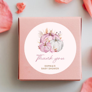 Boho Floral Little Pink Pumpkins Baby Shower Classic Round Sticker