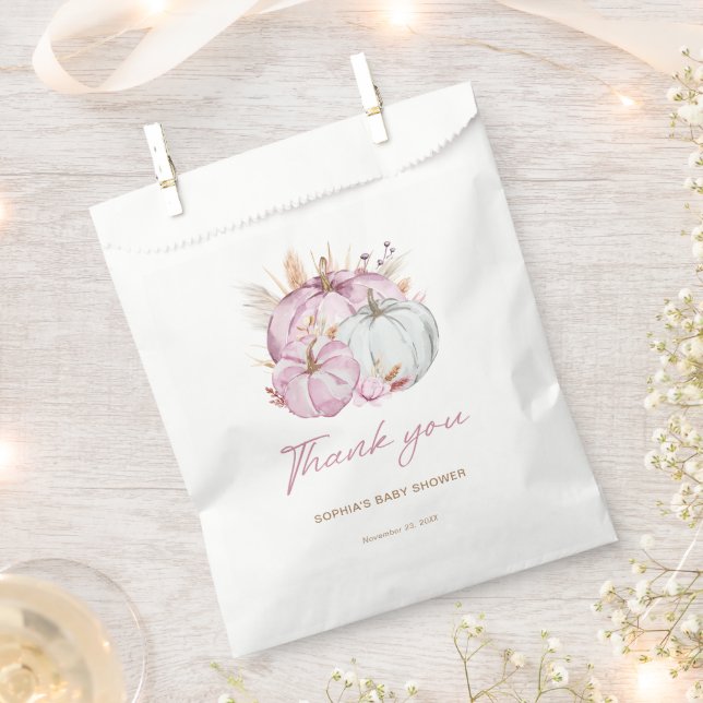 Boho Floral Little Pink Pumpkins Baby Shower Favour Bag (Clipped)
