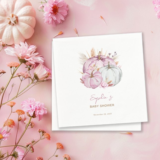 Boho Floral Little Pink Pumpkins Baby Shower Napkin (Creator Uploaded)