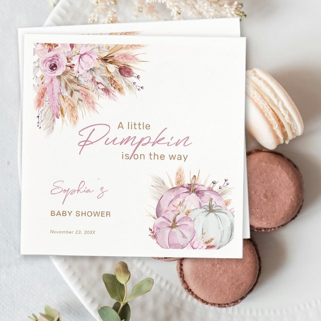 Boho Floral Little Pink Pumpkins Baby Shower Napkin (Creator Uploaded)