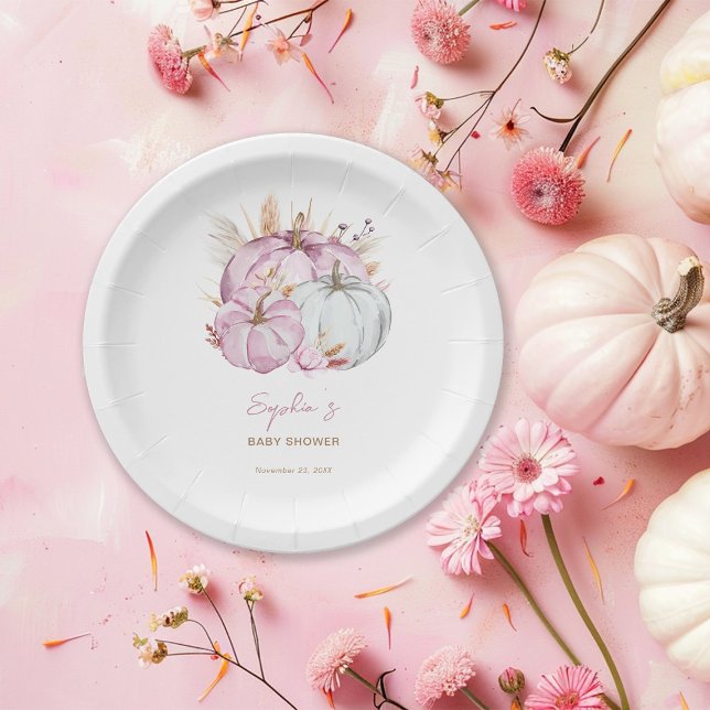 Boho Floral Little Pink Pumpkins Baby Shower Paper Plate (Creator Uploaded)