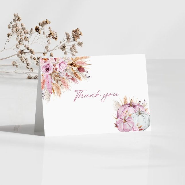 Boho Floral Little Pink Pumpkins Baby Shower Thank You Card (Creator Uploaded)