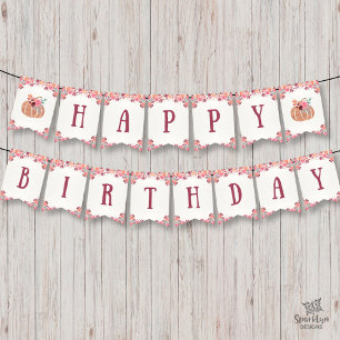 Boho Floral Little Pumpkin Birthday Bunting Banner