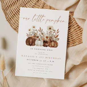 Boho Floral Little Pumpkin Fall 1st Birthday Invitation