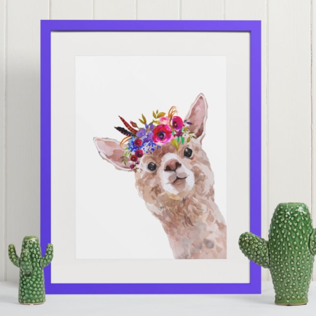 Boho Floral Llama Alpaca Nursery Child Poster (Creator Uploaded)