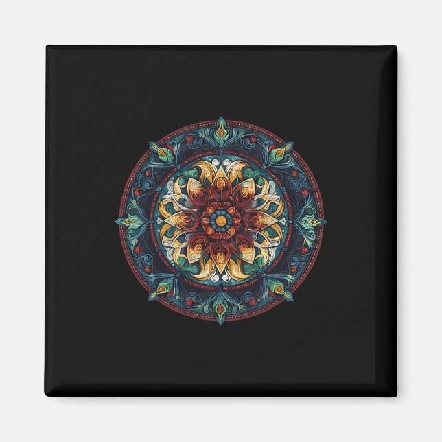 Boho Floral Lotus Mystic Circle Mandala Pattern  Magnet (Front)