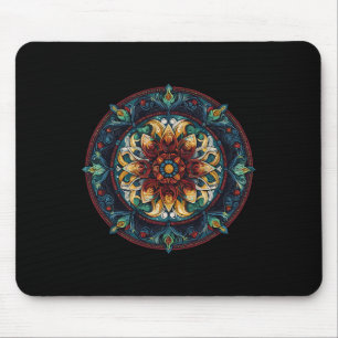 Boho Floral Lotus Mystic Circle Mandala Pattern Mouse Pad
