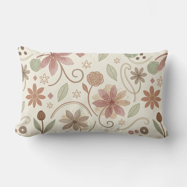 Boho Floral  Lumbar Cushion (Front)