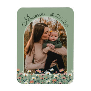 Boho Floral Mama Established Custom Photo Magnet