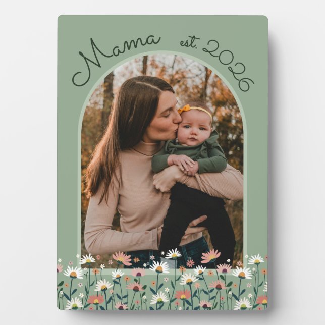 Boho Floral Mama Established Custom Photo Plaque (Front)