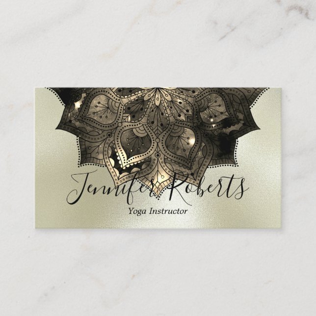 Boho Floral Mandala Chic Yoga Instructor Gold Business Card (Front)