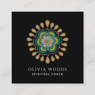 Boho Floral Mandala spiritual Coach Square Business Card