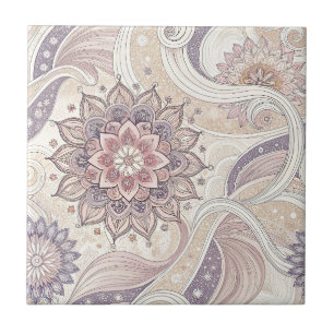 Boho Floral Mandala Spiritual Design Pattern Ceramic Tile