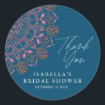 Boho Floral Mandala Teal Blue Bridal Shower  Classic Round Sticker<br><div class="desc">Boho Floral Mandala Teal Blue Bridal Shower Thank You Classic Round Sticker</div>