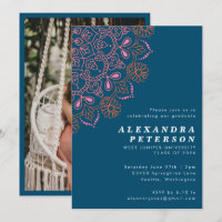 Boho Floral Mandala Teal Blue Graduation Party