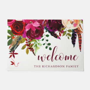 Boho Floral   Marsala Welcome Doormat