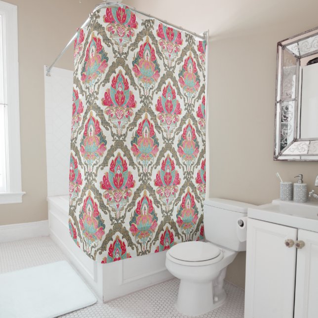 Boho Floral Medallion Pattern Shower Curtain (In Situ)