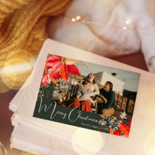Boho Floral Merry Christmas Two Photo Holiday Card