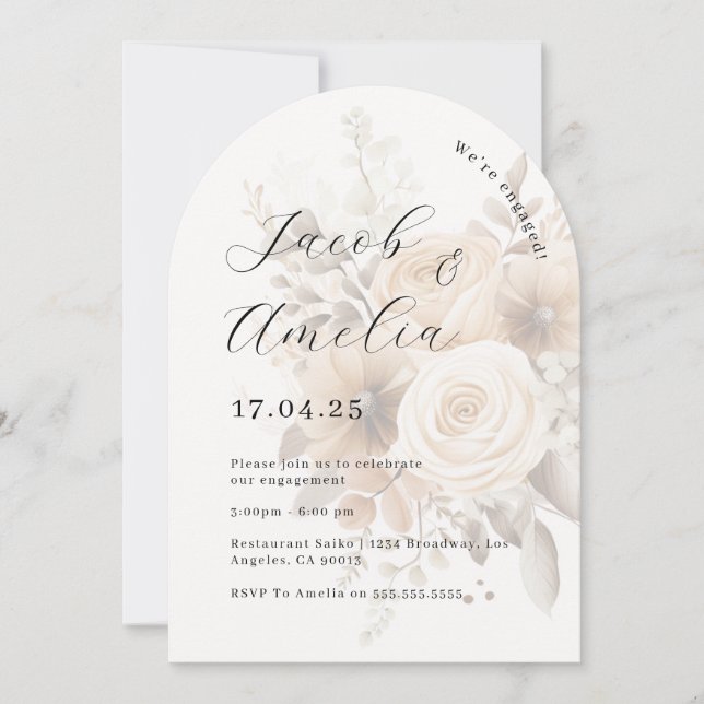 Boho Floral Modern Arch Engagement Party   Invitation (Front)