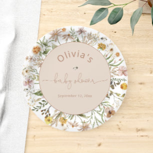 Boho Floral Modern Baby Shower Paper Plate