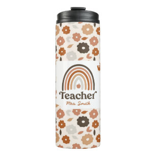 Boho Floral Modern Rainbow Teacher Apple Thermal Tumbler