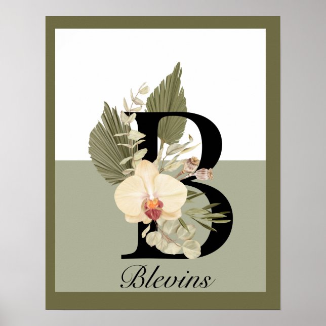 Boho Floral Monogram B Poster (Front)