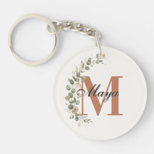 Boho Floral Monogram Personalised Key Ring