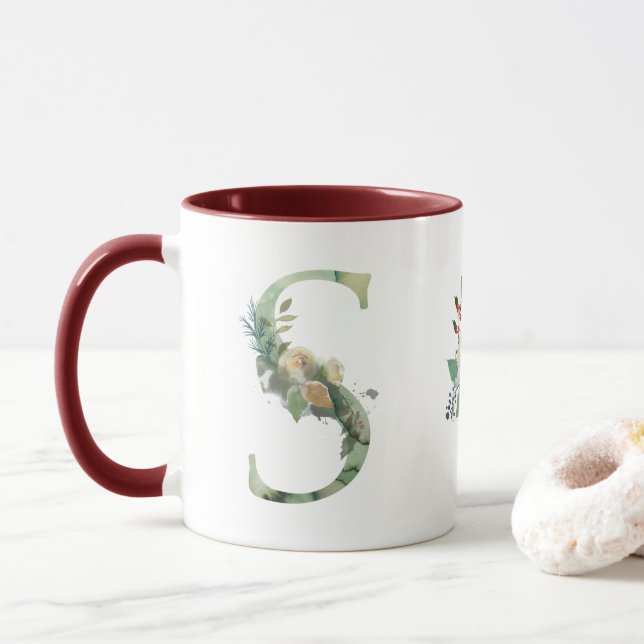 Boho Floral Monogram S Coffee Mug (With Donut)