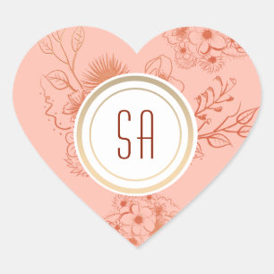 Boho Floral Monogram Wedding Heart Sticker