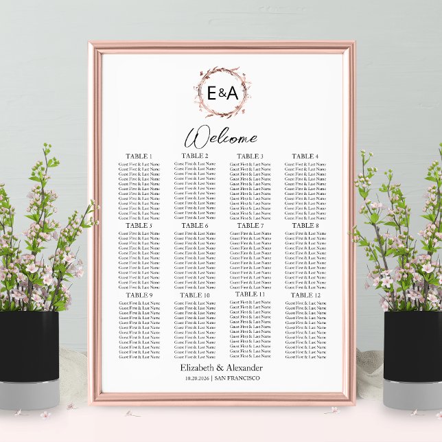 Boho Floral Monogram Wedding Seating Chart Sign (Creator Uploaded)